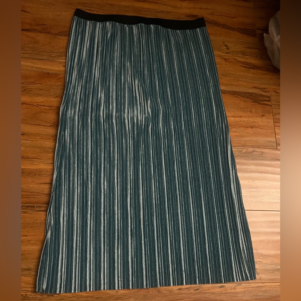 Leith Blue Midi Pencil Skirt with Pleats
